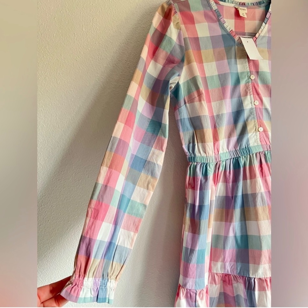 J. Crew Girls Preppy Plaid‎ Button Front Tiered Pastel Party Spring Dress 14 - Picture 4 of 9